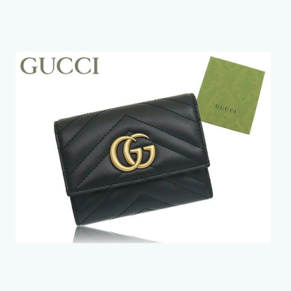 グッチ GUCCI 財布 三つ折り財布 474802 DTD1T ブラック 特別送料無料 GG マーモント シェブロン キルティング レザー コンパクト ウォレット レディース ブランド 通販 2021AW