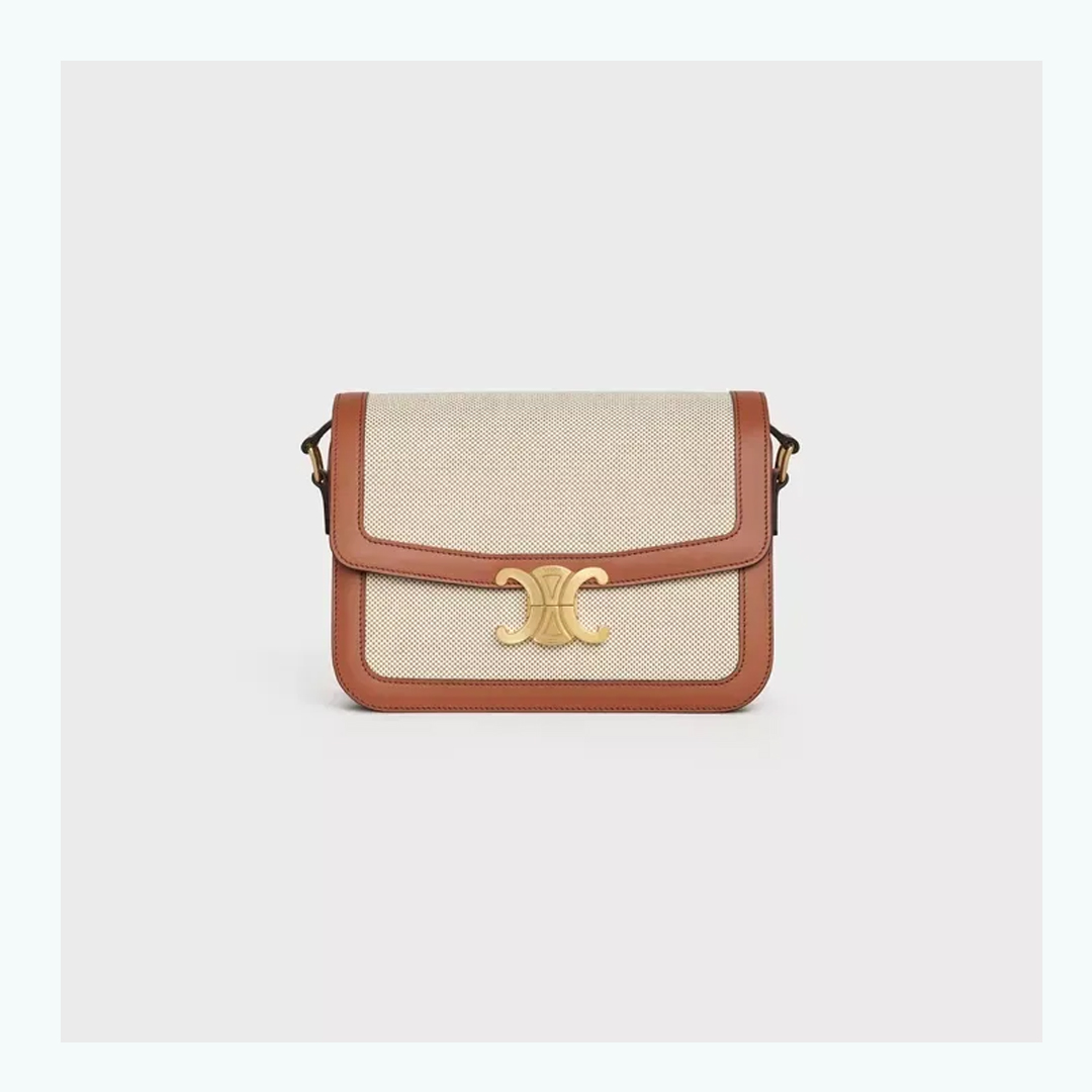 【Celine】ミディアム トリオンフ バッグ / テキスタイル＆ナチュラルカーフスキン