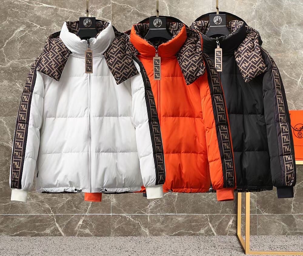 FENDI メンズダウンジャケットデザイナーダウンジャケットデザイナーダウンジャケット冬のファッションレターウォームメンズアウトドアカジュアルウインドプルーフカップルの同じジャケット