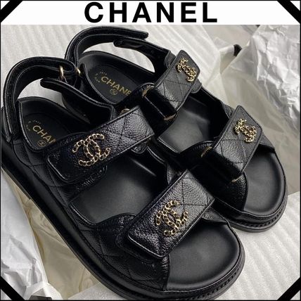 CHANEL ココマークロゴ フッドベットサンダル キャビアスキン 靴