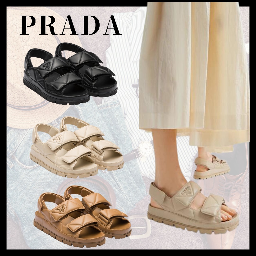 □PRADA□プラダ ロゴ ナッパ レザー サンダル キルティング 靴
