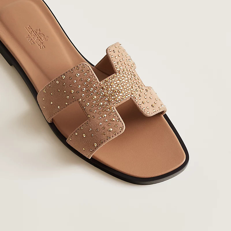 HERMES 人気 サンダル 煌めくラインストーン H 本革レザー Oran