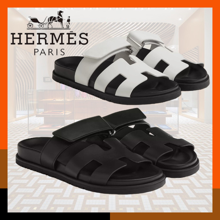 HERMES 春夏人気フラットサンダル 稀少ブラック ホワイト Chypre