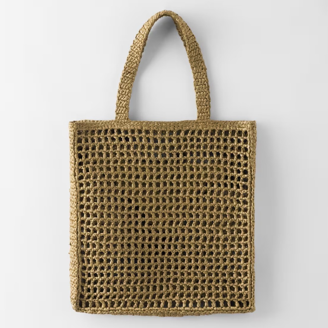 【大人気】PRADA◆ラフィア メッシュ編み トートバッグ ロゴ付き