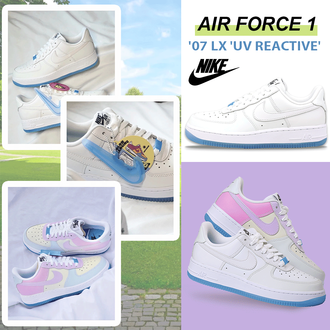 NIKE ナイキ AIR FORCE 1 '07 LX 'UV REACTIVE' エア フォース ワン "UVリフレクティブ" レディース メンズ スニーカー WHITE/BLACK-WHITE-UNIVERSITY BLUE【海外展開 日本未入荷】