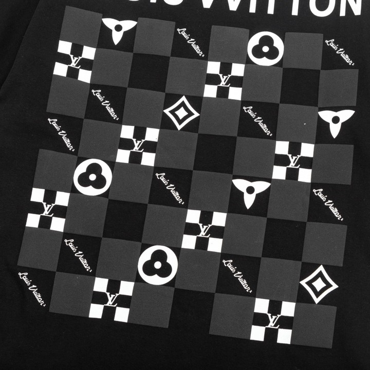 Louis Vuitton ルイヴィトン アルファベットチェック柄プリント 半袖Tシャツ 黒