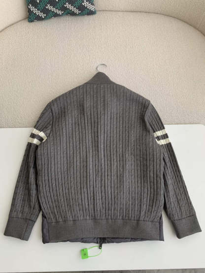 Moncler Padded Wool Zip-Up Cardigan Black/Dark Gray モンクレール パッド入りウール ジップアップ カーディガン ブラック/ダークグレー
