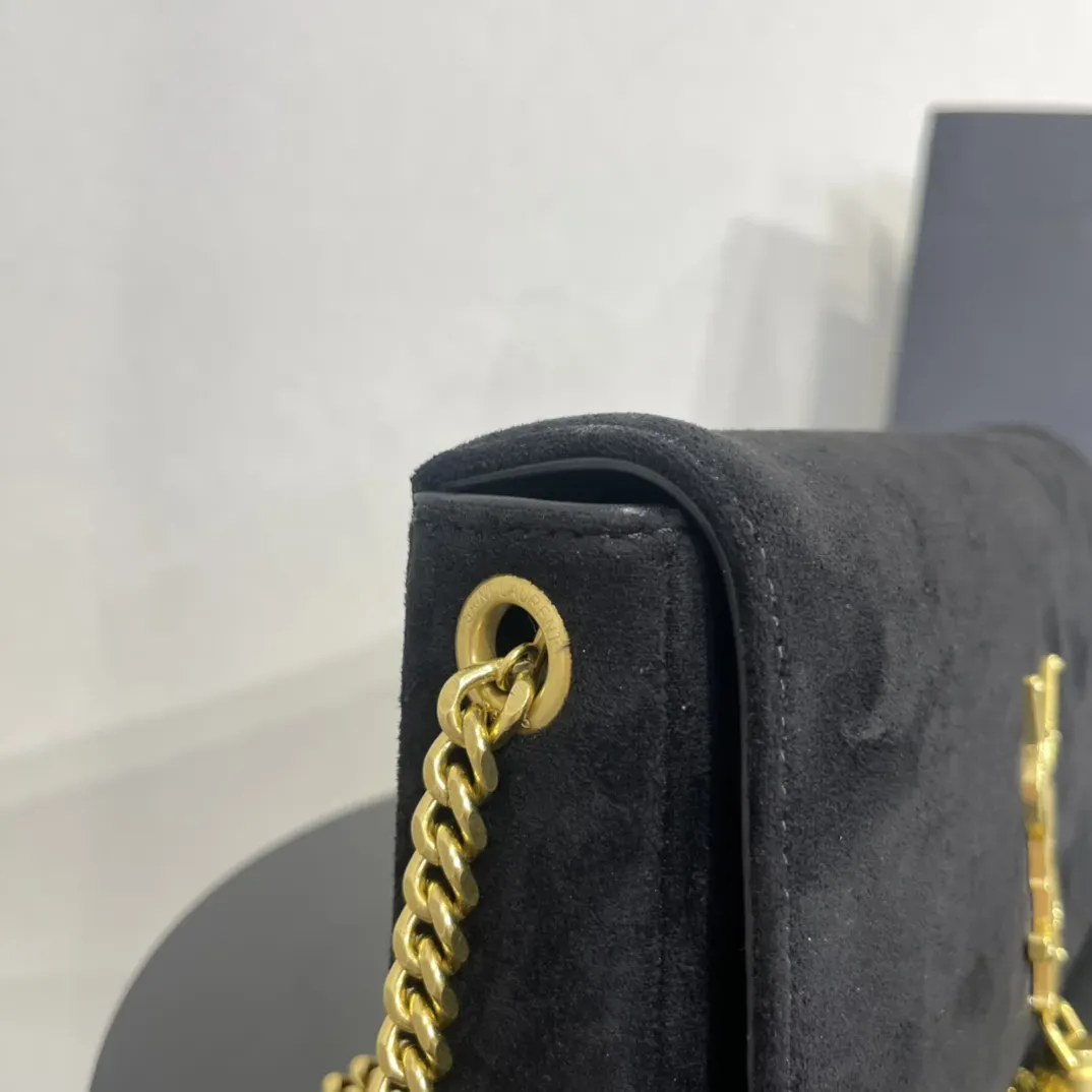 イヴ・サンローラン ブラック スエード モノグラム ミディアム ケイト タッセル バッグ