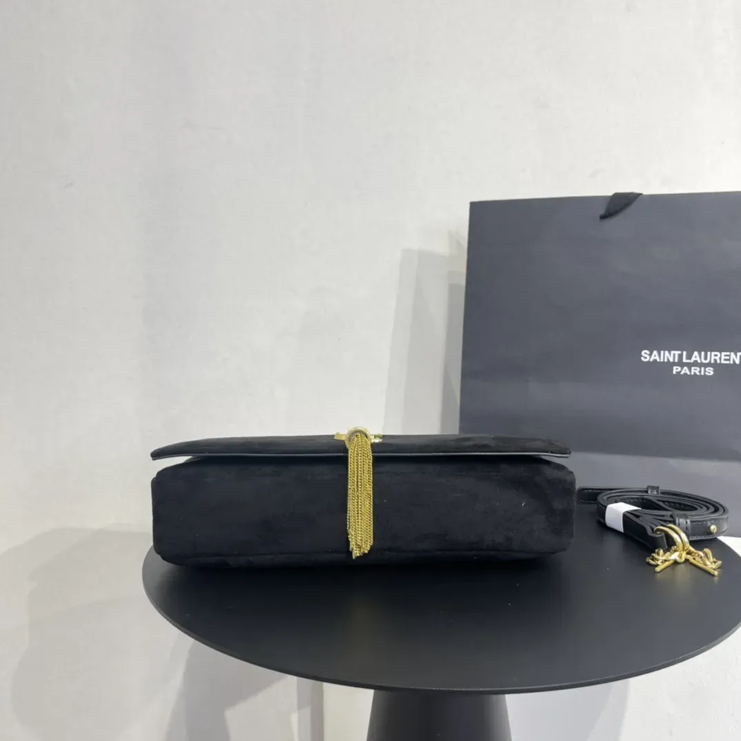 イヴ・サンローラン ブラック スエード モノグラム ミディアム ケイト タッセル バッグ