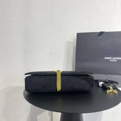 イヴ・サンローラン ブラック スエード モノグラム ミディアム ケイト タッセル バッグ