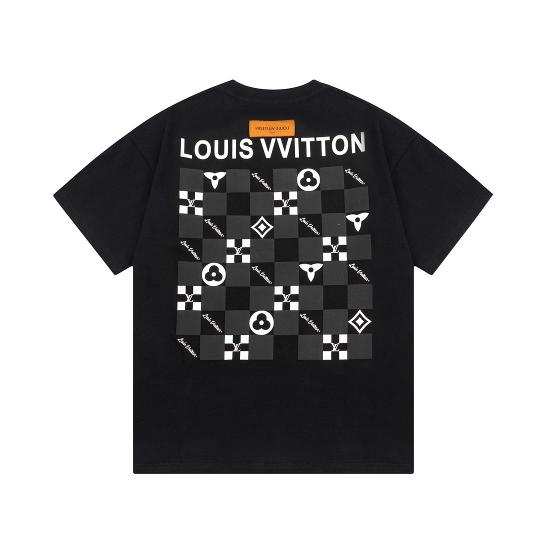 Louis Vuitton ルイヴィトン アルファベットチェック柄プリント 半袖Tシャツ 黒