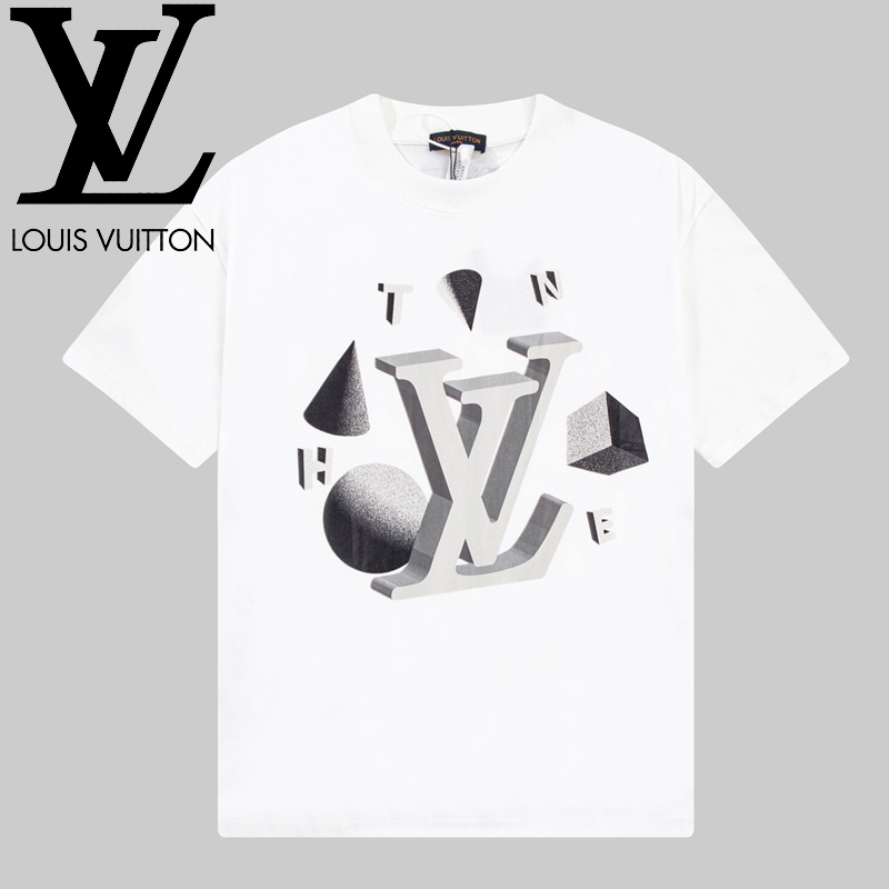 LOUIS VUITTON 25SS スターボールドロップデザイン ロゴシールフラワー 半袖Tシャツ ホワイト/ブラック