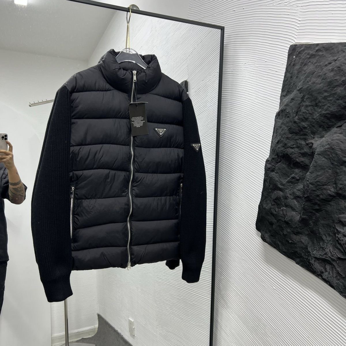 【PRADA】中綿入りウール混カーディガン 長袖 ロゴ コットン