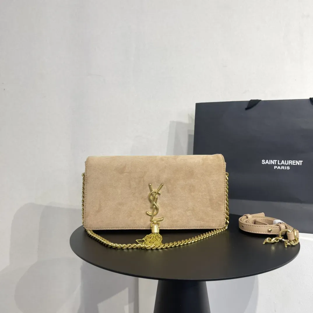 イヴ・サンローラン ブラック スエード モノグラム ミディアム ケイト タッセル バッグ