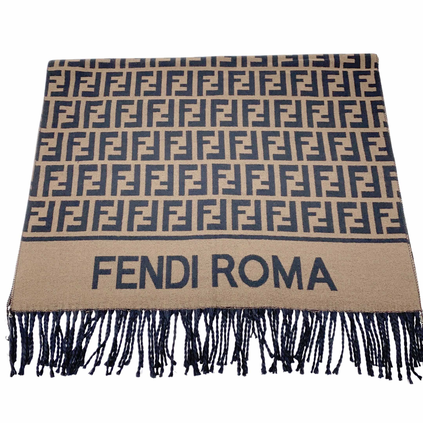 フェンディ Fロゴプリント入り暖かウールスカーフ - ユニセックス/カップル向けスタイル - ブラウン