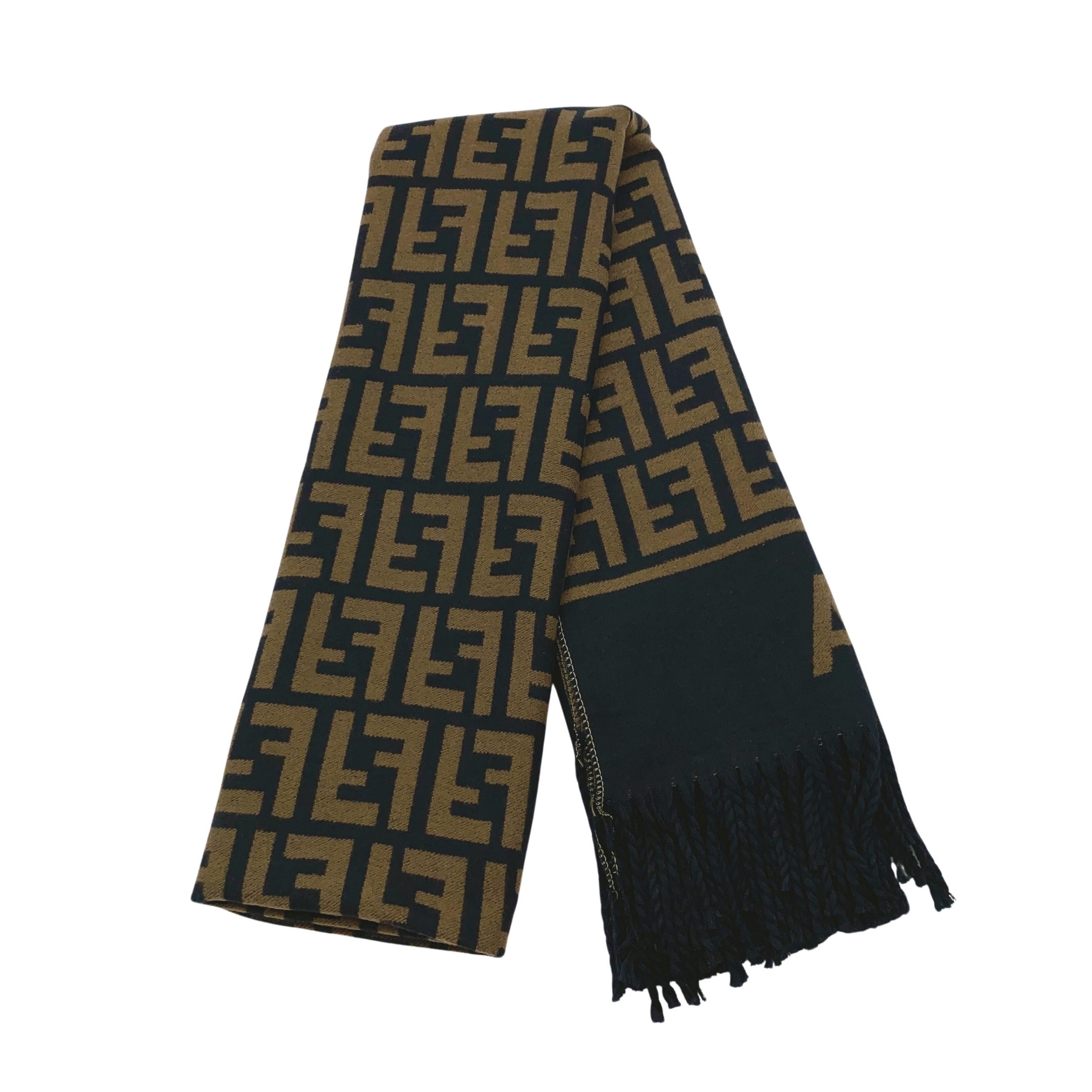 フェンディ Fロゴプリント入り暖かウールスカーフ - ユニセックス/カップル向けスタイル - ブラウン