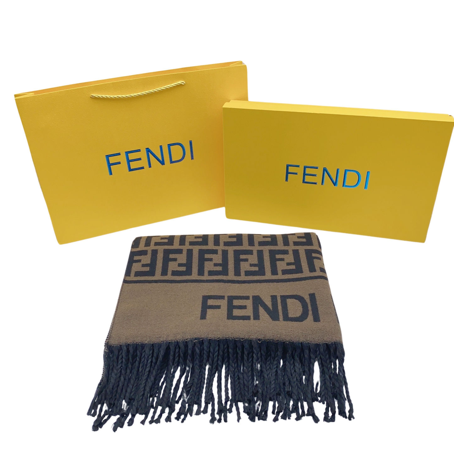 フェンディ Fロゴプリント入り暖かウールスカーフ - ユニセックス/カップル向けスタイル - ブラウン