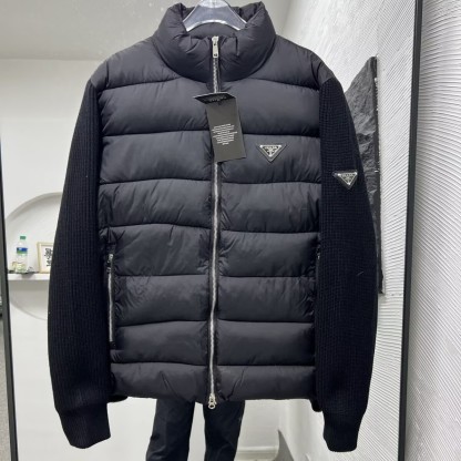 【PRADA】中綿入りウール混カーディガン 長袖 ロゴ コットン