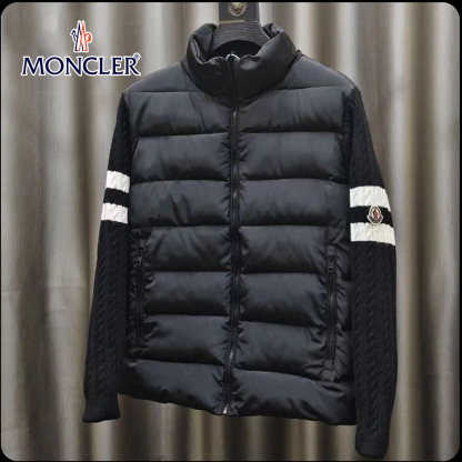 Moncler Padded Wool Zip-Up Cardigan Black/Dark Gray モンクレール パッド入りウール ジップアップ カーディガン ブラック/ダークグレー