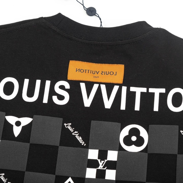 Louis Vuitton ルイヴィトン アルファベットチェック柄プリント 半袖Tシャツ 黒