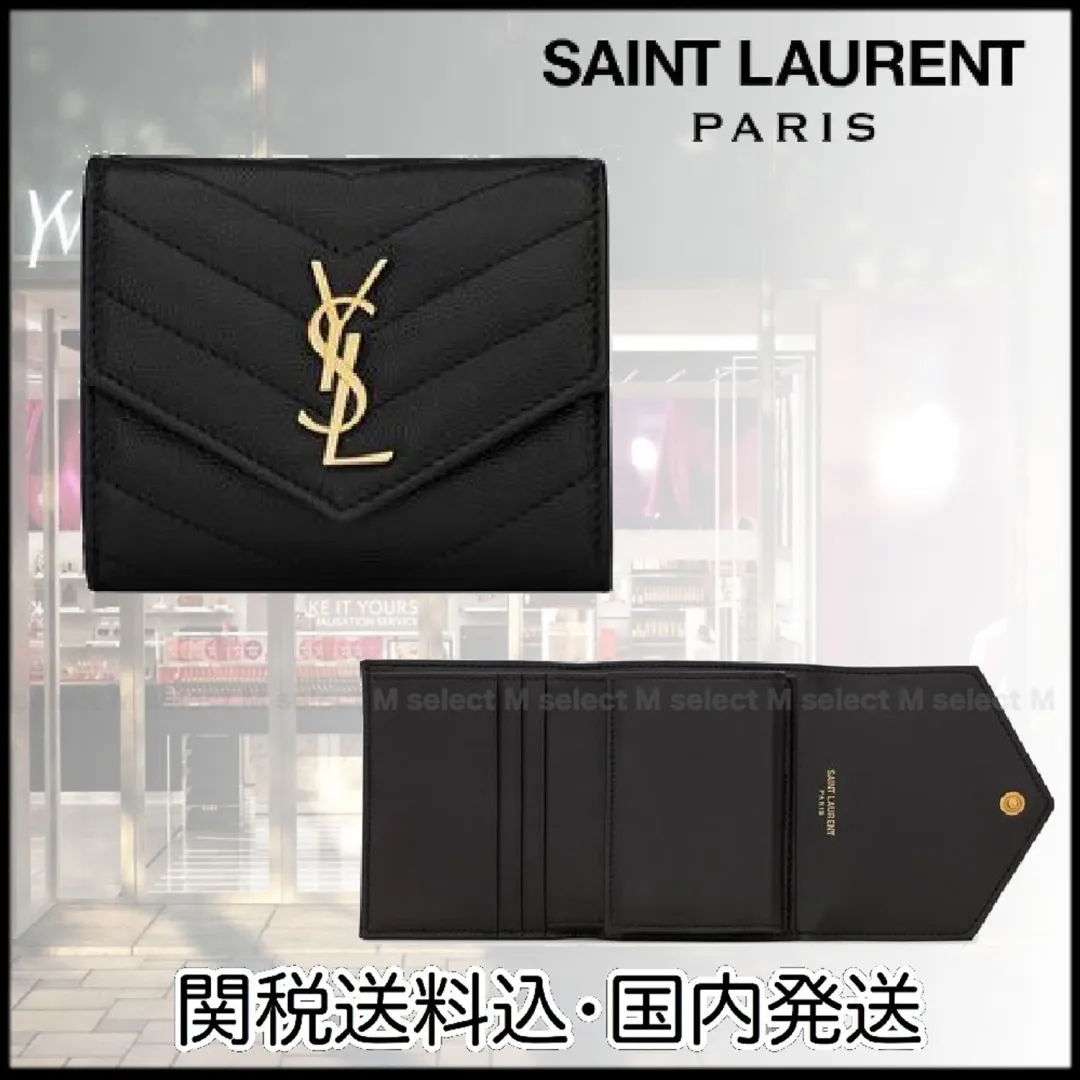 【SAINT LAURENT】モノグラム スモール エンベロープウォレット（グレイン ド プードル／エンボスレザー）