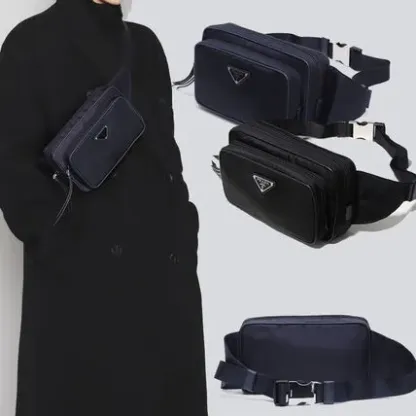 関税負担なし☆PRADA プラダ ファブリックとレザー ベルトバッグ
