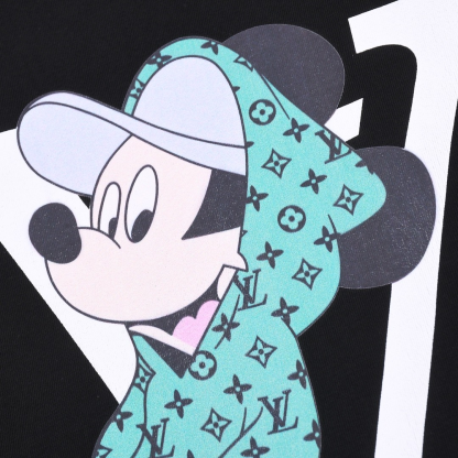 LOUIS VUITTON V字モチーフ＆ミッキーマウスプリント 半袖Tシャツ ブラック