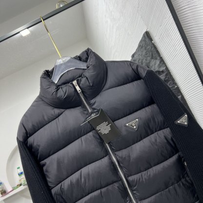 【PRADA】中綿入りウール混カーディガン 長袖 ロゴ コットン