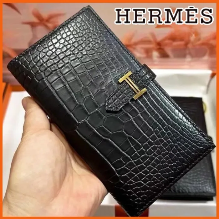 希少◆クロコの高級感◆HERMES ベアン Bearn 長財布