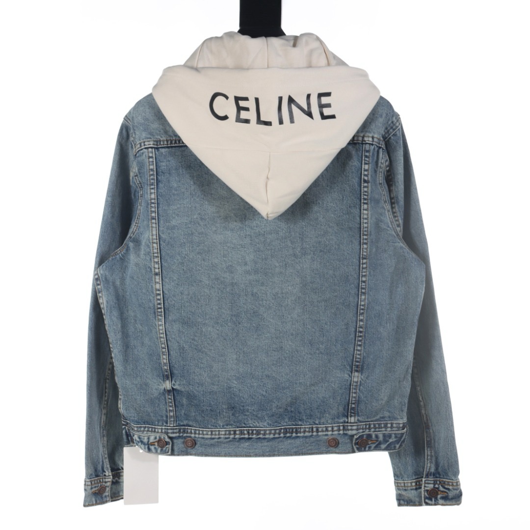 CELINE パッチワーク フード付き デニム スウェットシャツ ジャケット