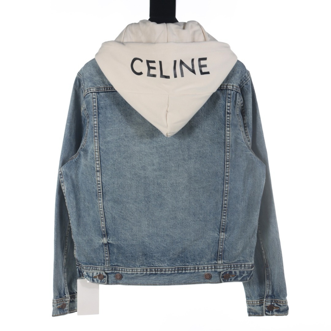CELINE パッチワーク フード付き デニム スウェットシャツ ジャケット