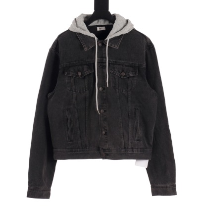 CELINE パッチワーク フード付き デニム スウェットシャツ ジャケット