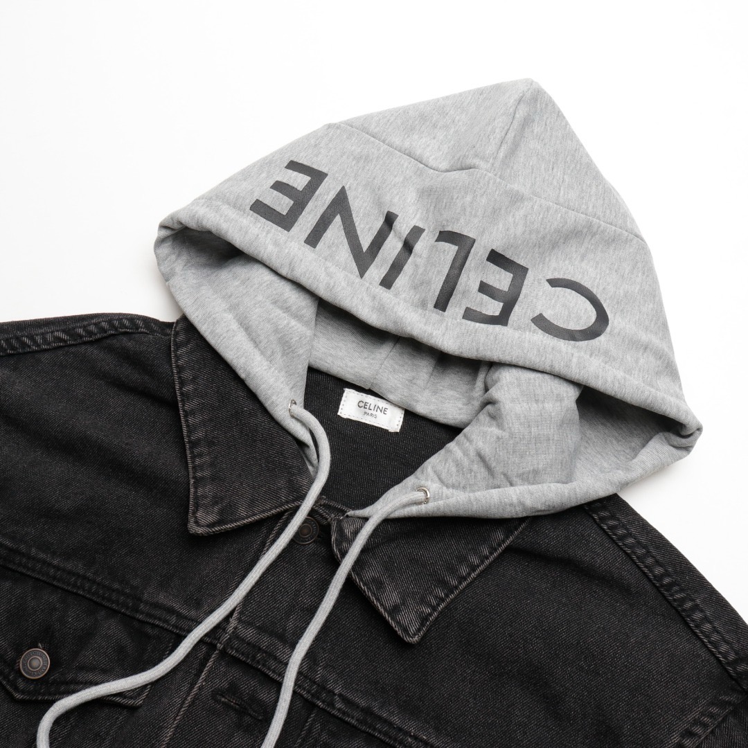 CELINE パッチワーク フード付き デニム スウェットシャツ ジャケット