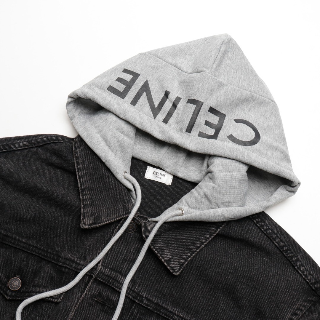 CELINE パッチワーク フード付き デニム スウェットシャツ ジャケット