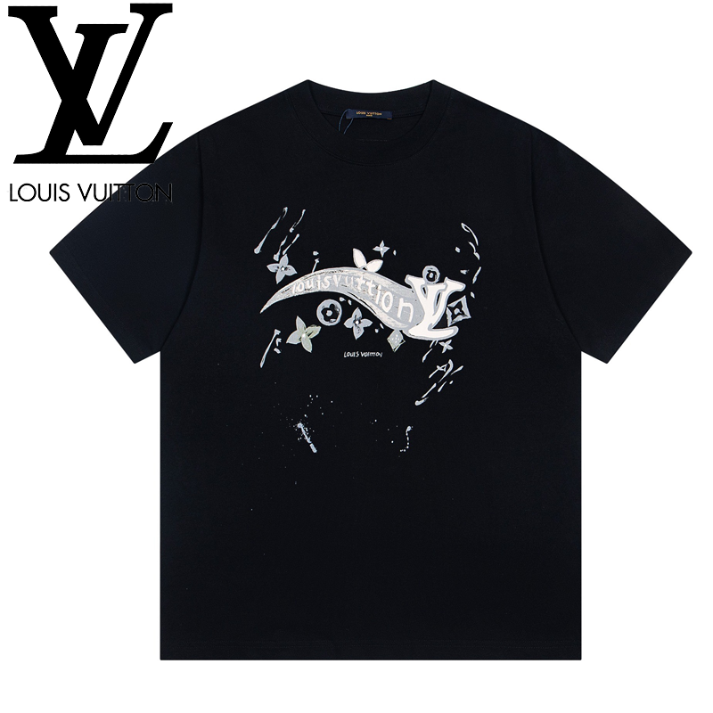 LOUIS VUITTON ルイヴィトン 胸口グラフィックプリント カジュアル丸首ショートスリーブTシャツ