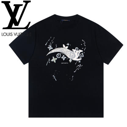 LOUIS VUITTON ルイヴィトン 胸口グラフィックプリント カジュアル丸首ショートスリーブTシャツ