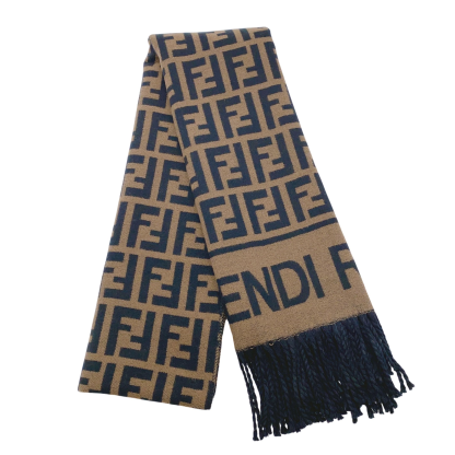 フェンディ Fロゴプリント入り暖かウールスカーフ - ユニセックス/カップル向けスタイル - ブラウン
