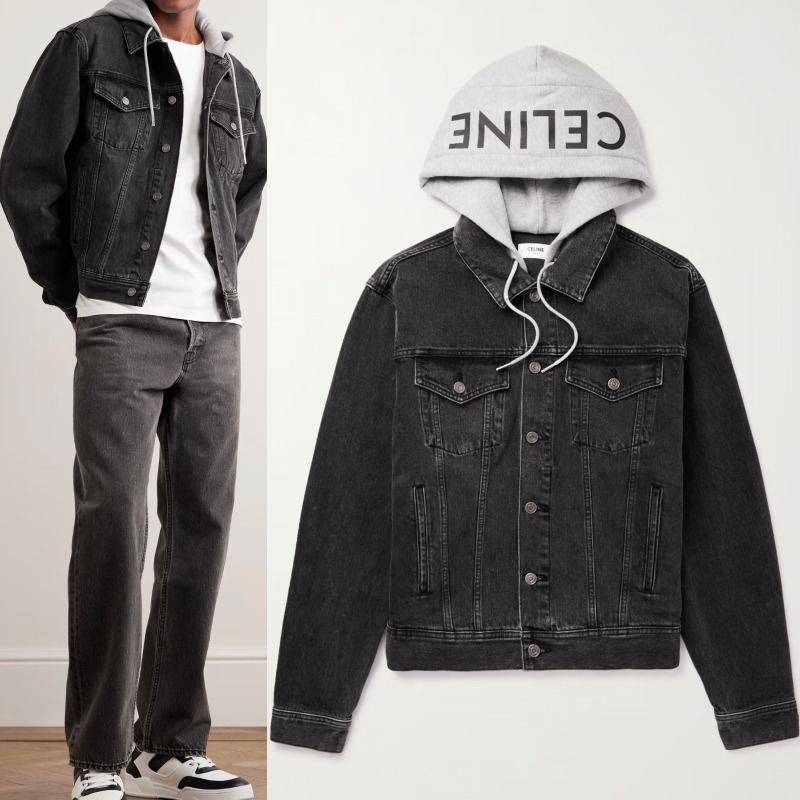 CELINE パッチワーク フード付き デニム スウェットシャツ ジャケット