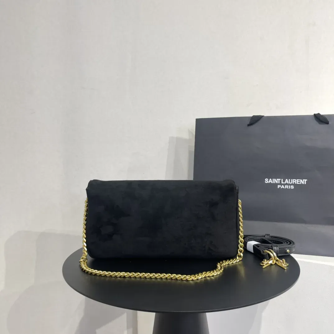 イヴ・サンローラン ブラック スエード モノグラム ミディアム ケイト タッセル バッグ