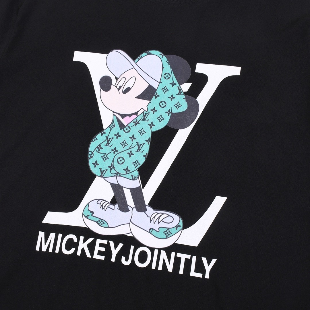 LOUIS VUITTON V字モチーフ＆ミッキーマウスプリント 半袖Tシャツ ブラック