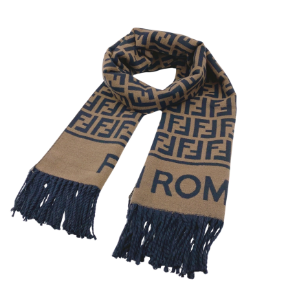 フェンディ Fロゴプリント入り暖かウールスカーフ - ユニセックス/カップル向けスタイル - ブラウン