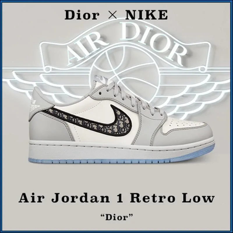 稀少なレアスニーカー！Nike x Dior Air Jordan 1 Low Sneakers ディオール ナイキ エアジョーダン1 コラボレーションモデル ローカット スニーカー 人気 靴 稀少
