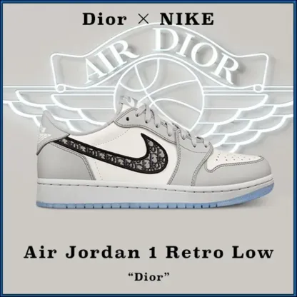 稀少なレアスニーカー！Nike x Dior Air Jordan 1 Low Sneakers ディオール ナイキ エアジョーダン1 コラボレーションモデル ローカット スニーカー 人気 靴 稀少