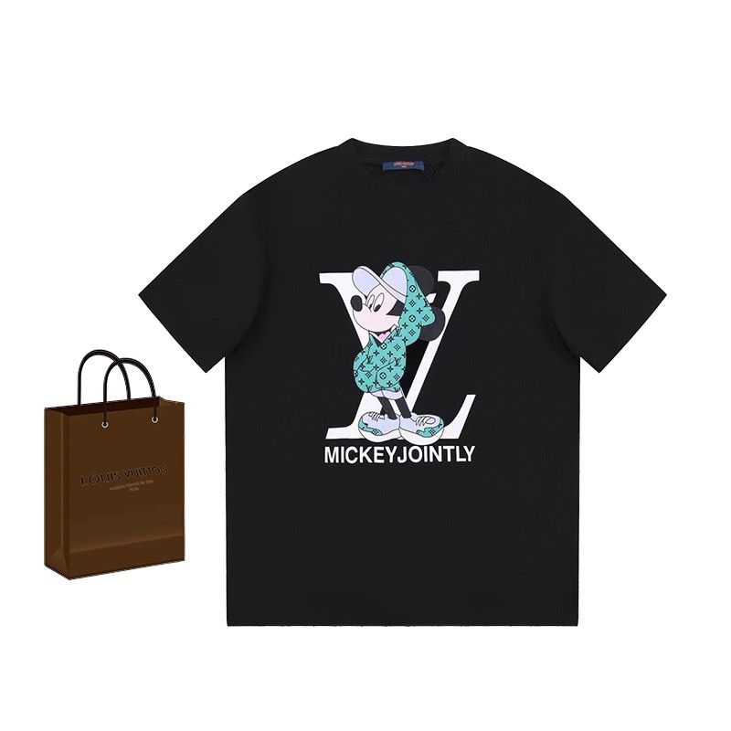 LOUIS VUITTON V字モチーフ＆ミッキーマウスプリント 半袖Tシャツ ブラック