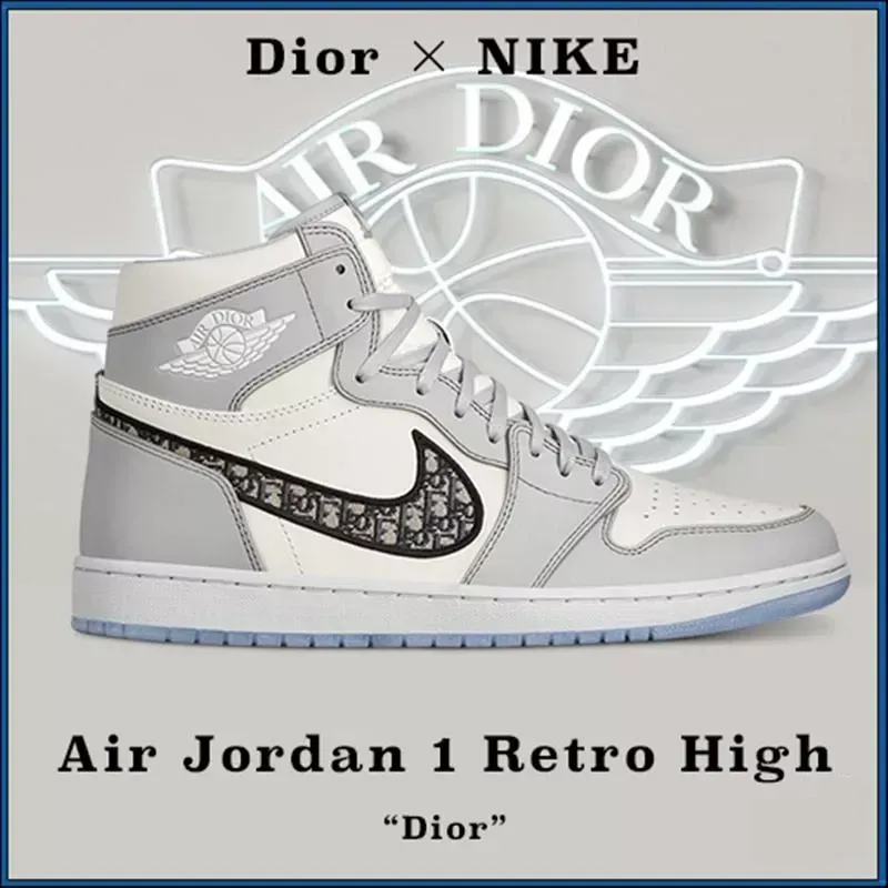 稀少なレアスニーカー！Nike x Dior Air Jordan 1 High Sneakers OG ディオール ナイキ エアジョーダン1 コラボレーションモデル ハイカット スニーカー 人気 靴 稀少