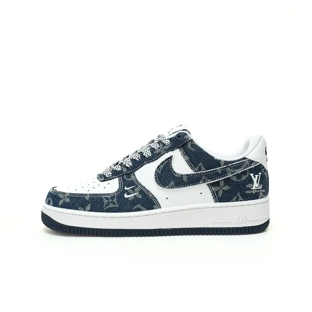 Louis Vuitton × Nike Air Force 1 07 LV8 Low Dark Blue White LV Monogram
