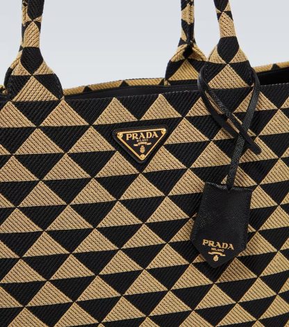 【PRADA】シンボル トートバッグ トライアングル黒ベージュ ロゴ