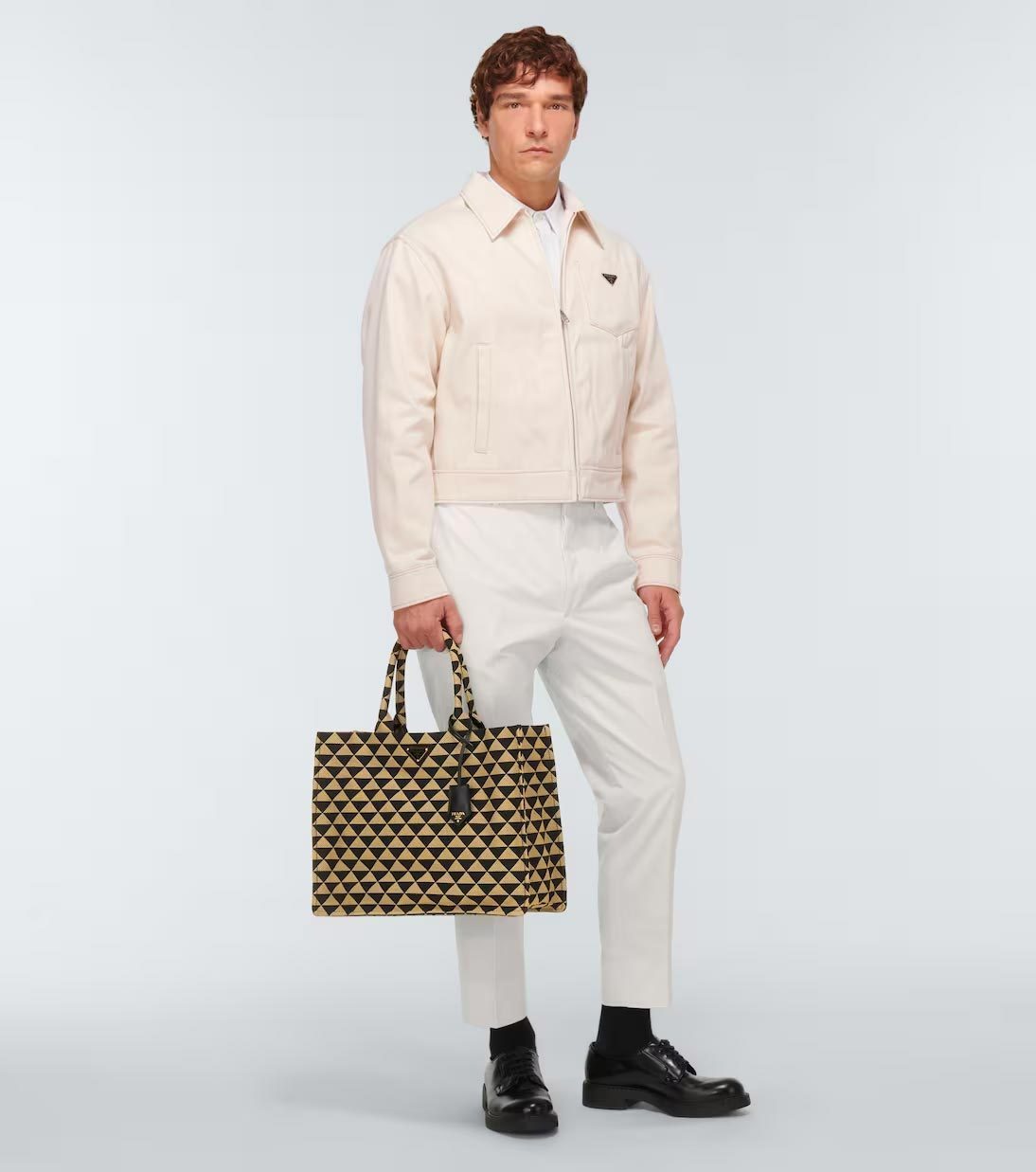 【PRADA】シンボル トートバッグ トライアングル黒ベージュ ロゴ