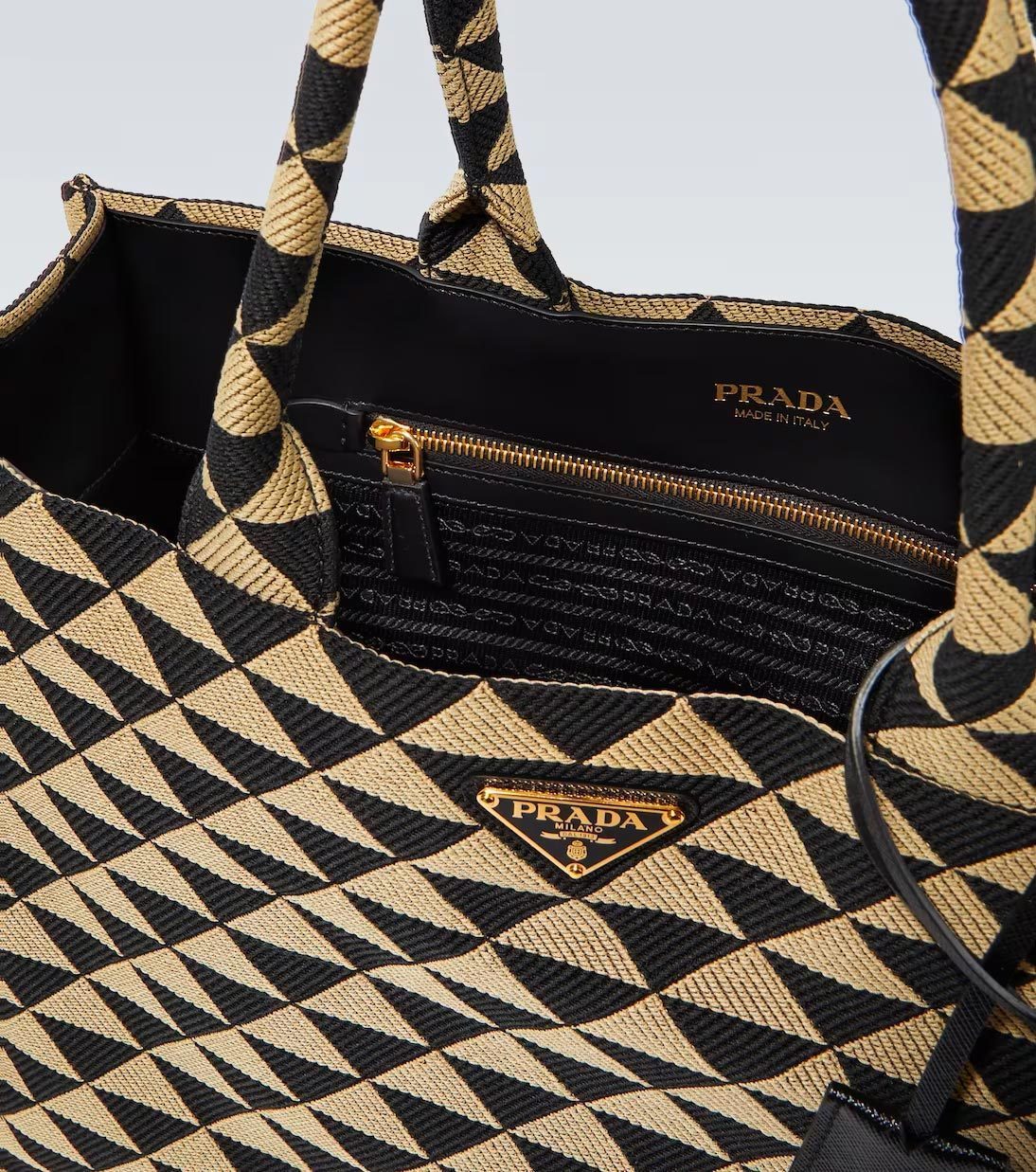 【PRADA】シンボル トートバッグ トライアングル黒ベージュ ロゴ