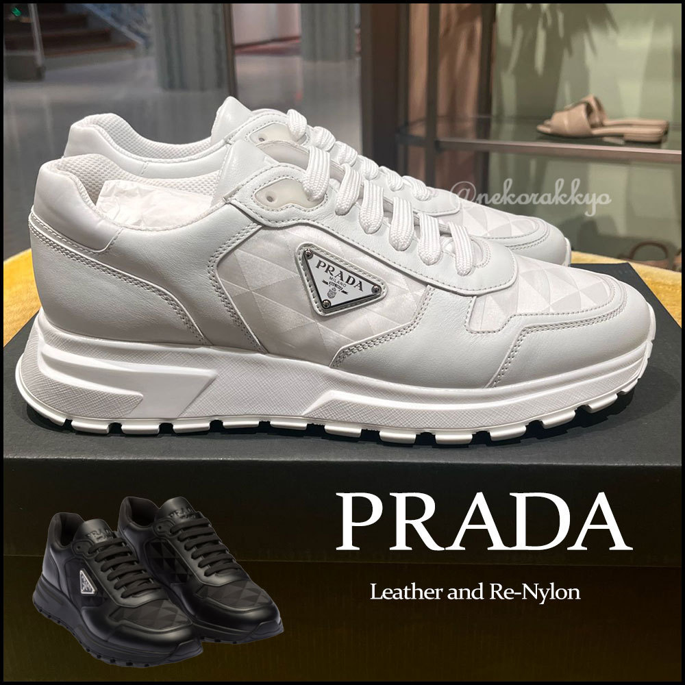 PRADA＊Leather and Re-Nylon ハイトップスニーカー＊送料込